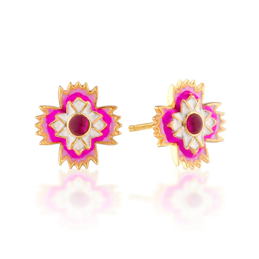 Pink Floral Stud Earrings