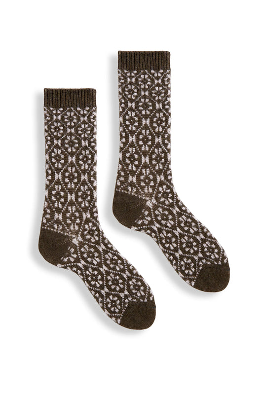 Women's Aster Flower Wool Cashmere Socks - Olive