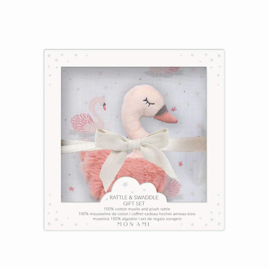 Swan Blanket and Rattle Gift Set