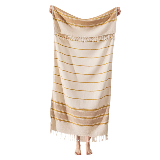 Gold and Cream Stripe Fouta Towel