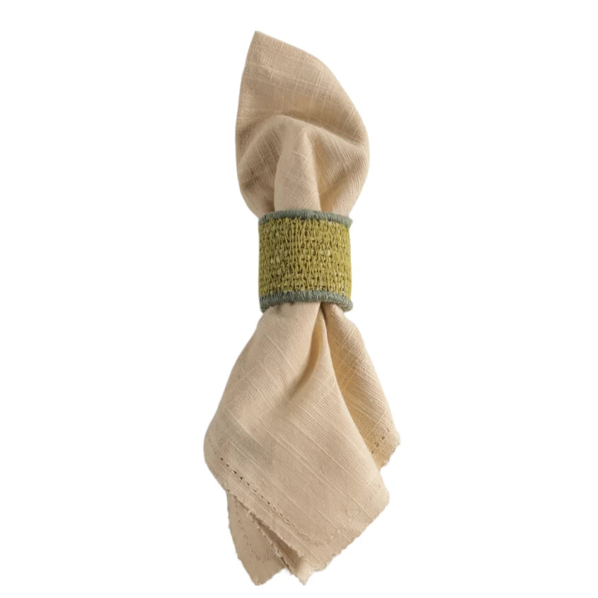 Blue and Green Rattan Napkin Ring Set