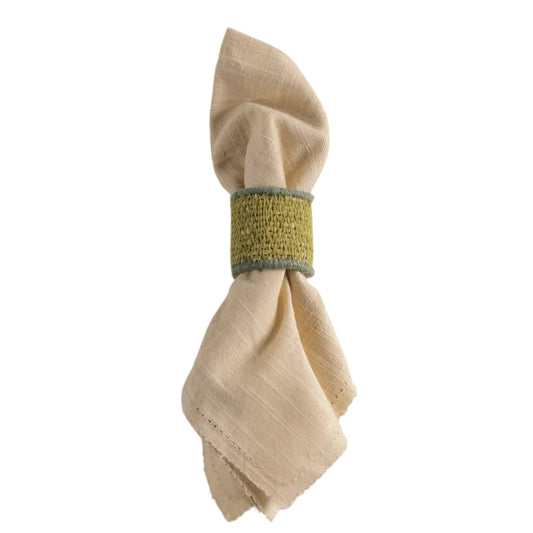 Blue and Green Rattan Napkin Ring Set