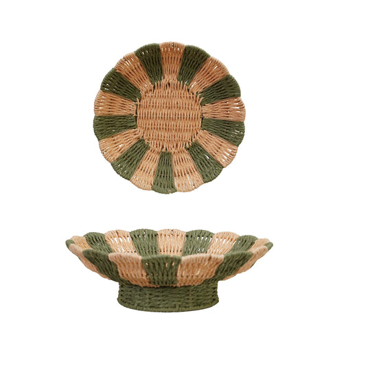 Green and Pink Woven Footed Bowl