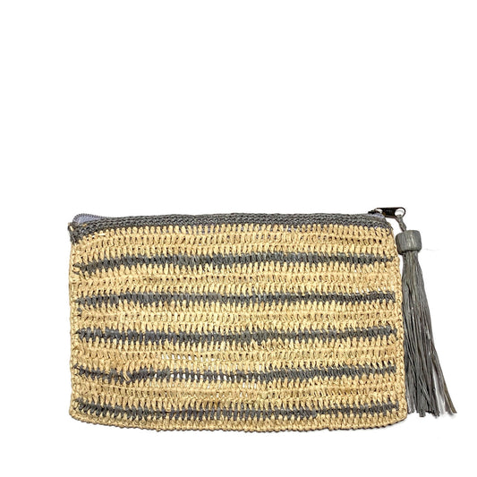 Striped Raffia Pouch – Grey Stripe