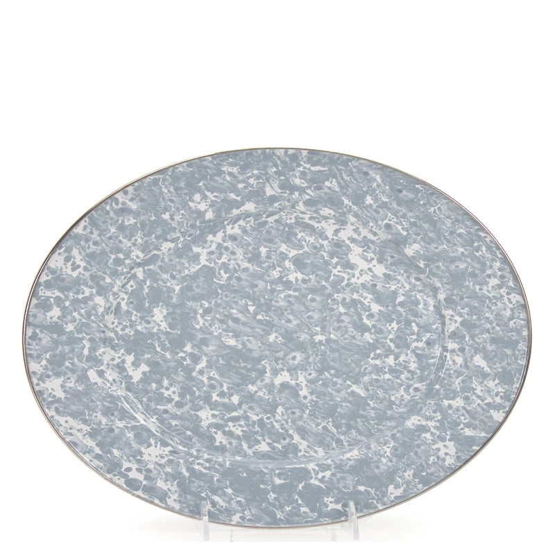Oval Enamel Platter – Grey Swirl