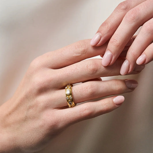 Hammered Ring with Cubic Zirconia