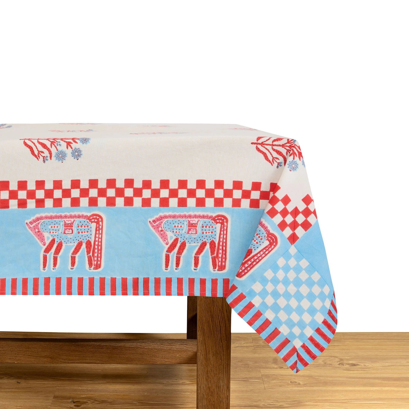 Red and Blue Horse Tablecloth - 59 x 86"