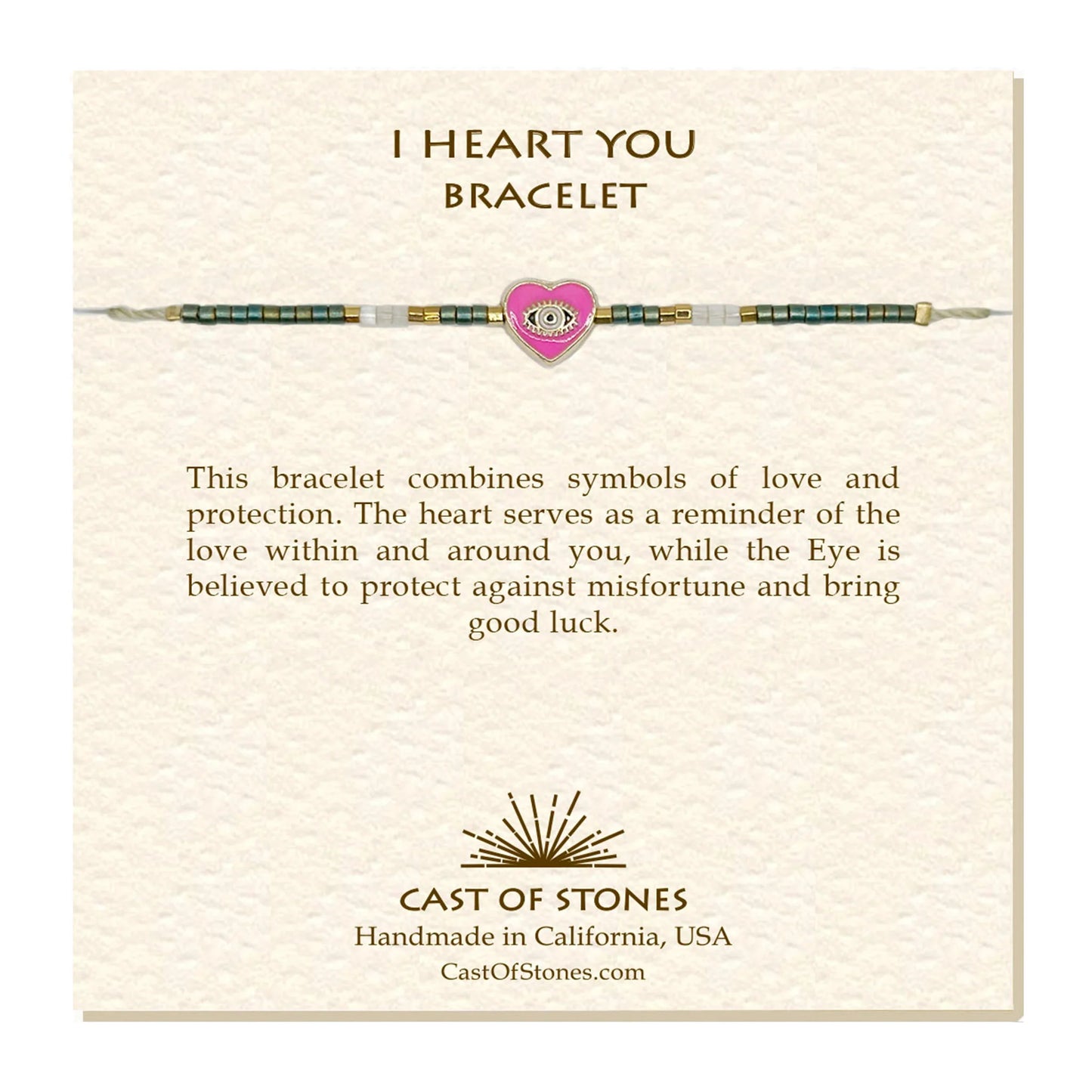 I Heart You Bracelet- Emerald/Pink