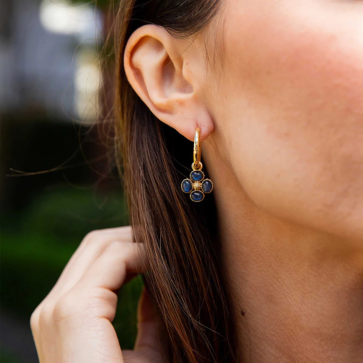 Double Sided Clover Hoop- Blue Labradorite
