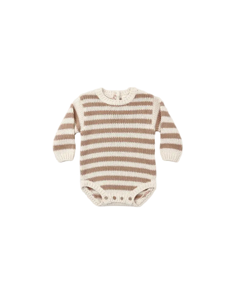 Knit Romper- Almond Stripe