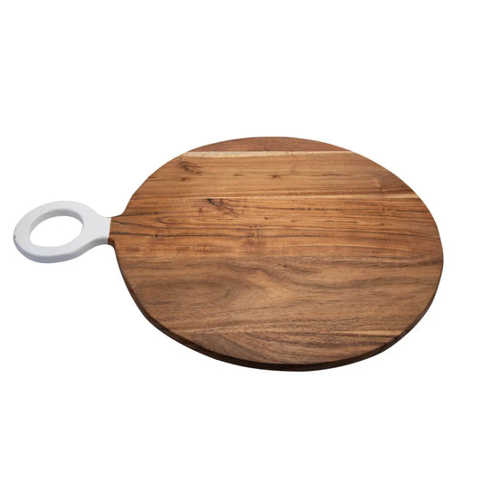 Large Round Acacia Board with White Handle