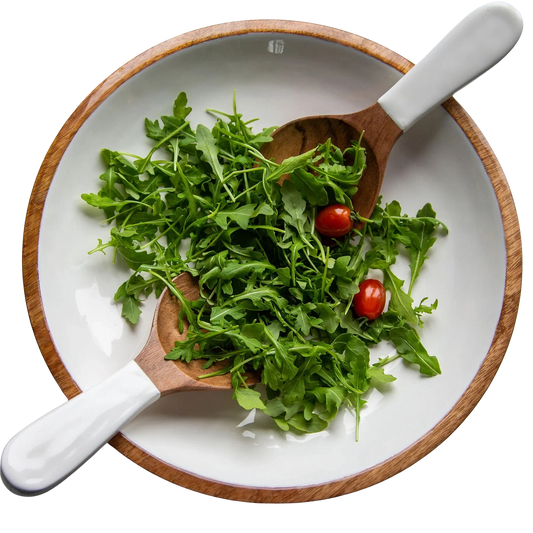 Large Wooden and Enamel Serving Bowl