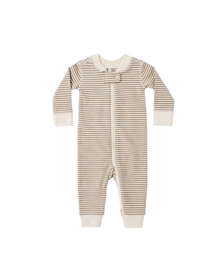 Zip Long Sleeve Romper- Almond Stripe