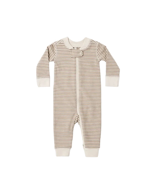 Zip Long Sleeve Romper - Almond Stripe
