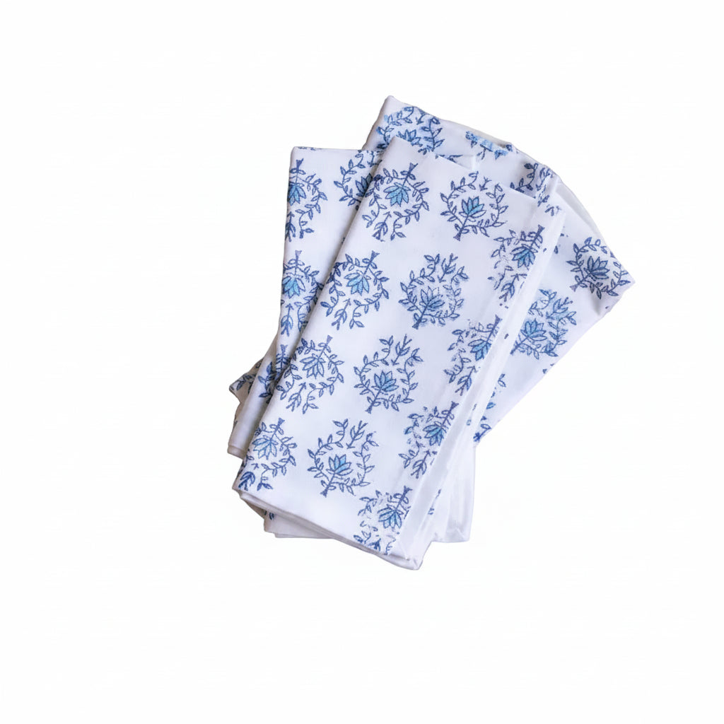Navy Lotus Napkins- Set of 4
