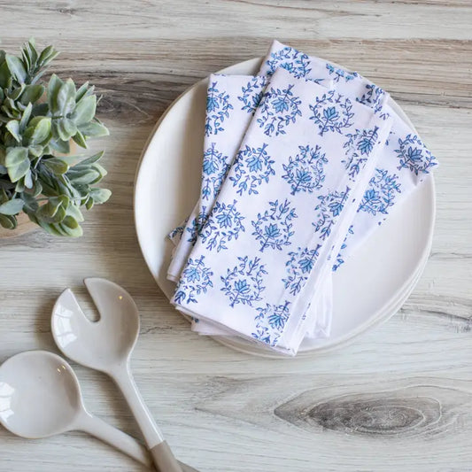 Navy Lotus Napkins- Set of 4
