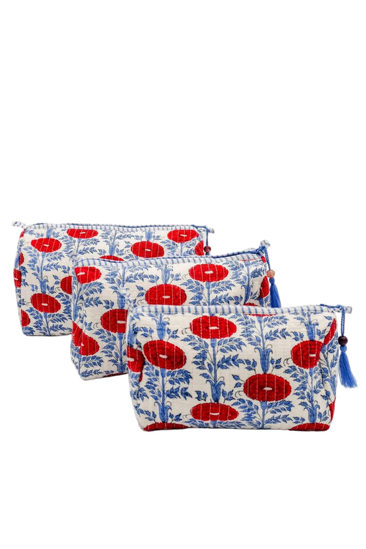 Red and Blue Floral Makeup Bag- Small