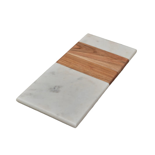 White Marble and Wood Rectangular Board