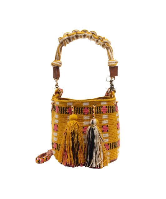 Macrame Crossbody- Mustard and Pink