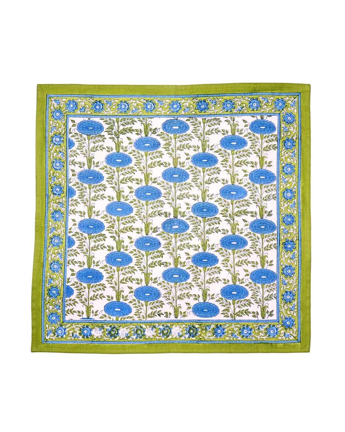 Blue Floral Block Printed Napkins- Set of 4
