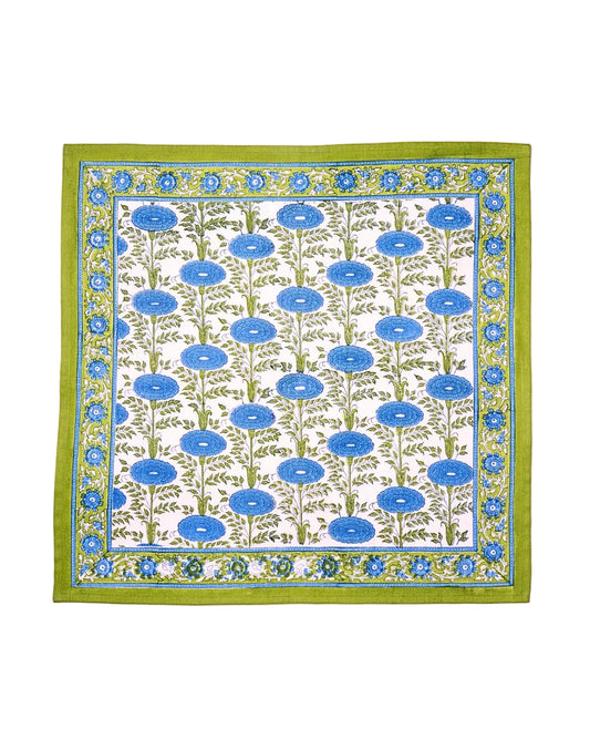 Blue Floral Block Printed Napkins- Set of 4