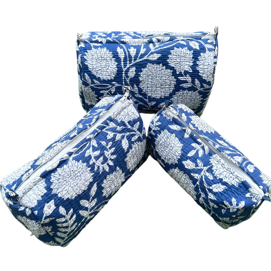 Navy Blue Floral Cosmetic Bag