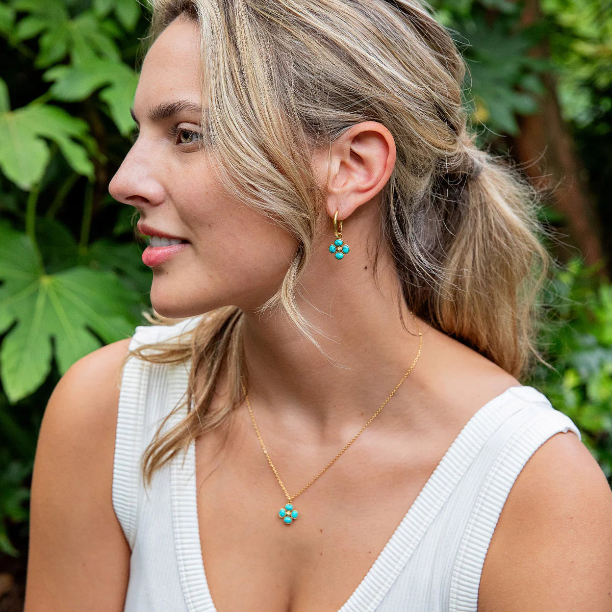 Double Sided Clover Necklace- Turquoise