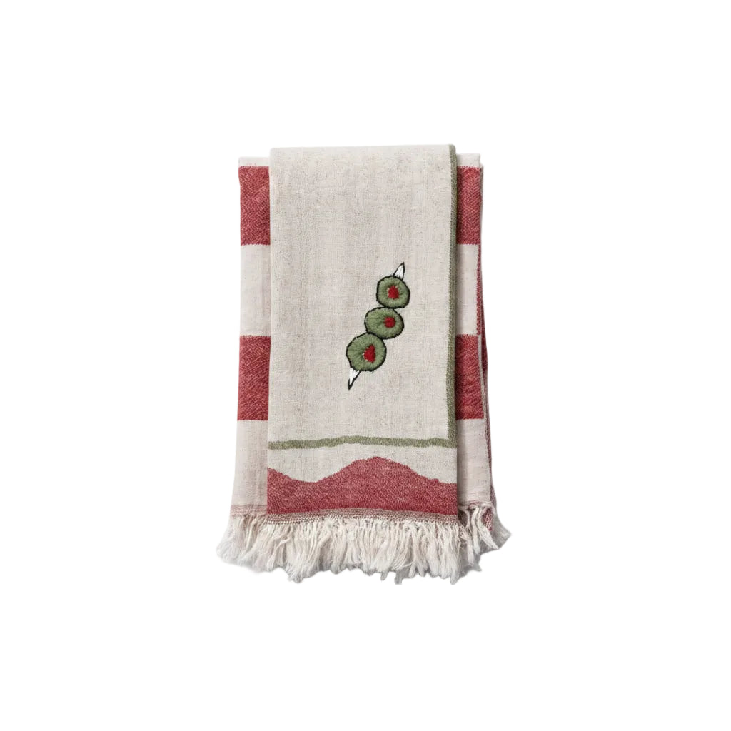 Hand Stitched Olive Tea Towel Set