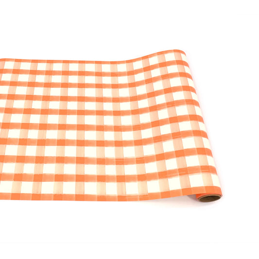 Orange Check Paper Table Runner