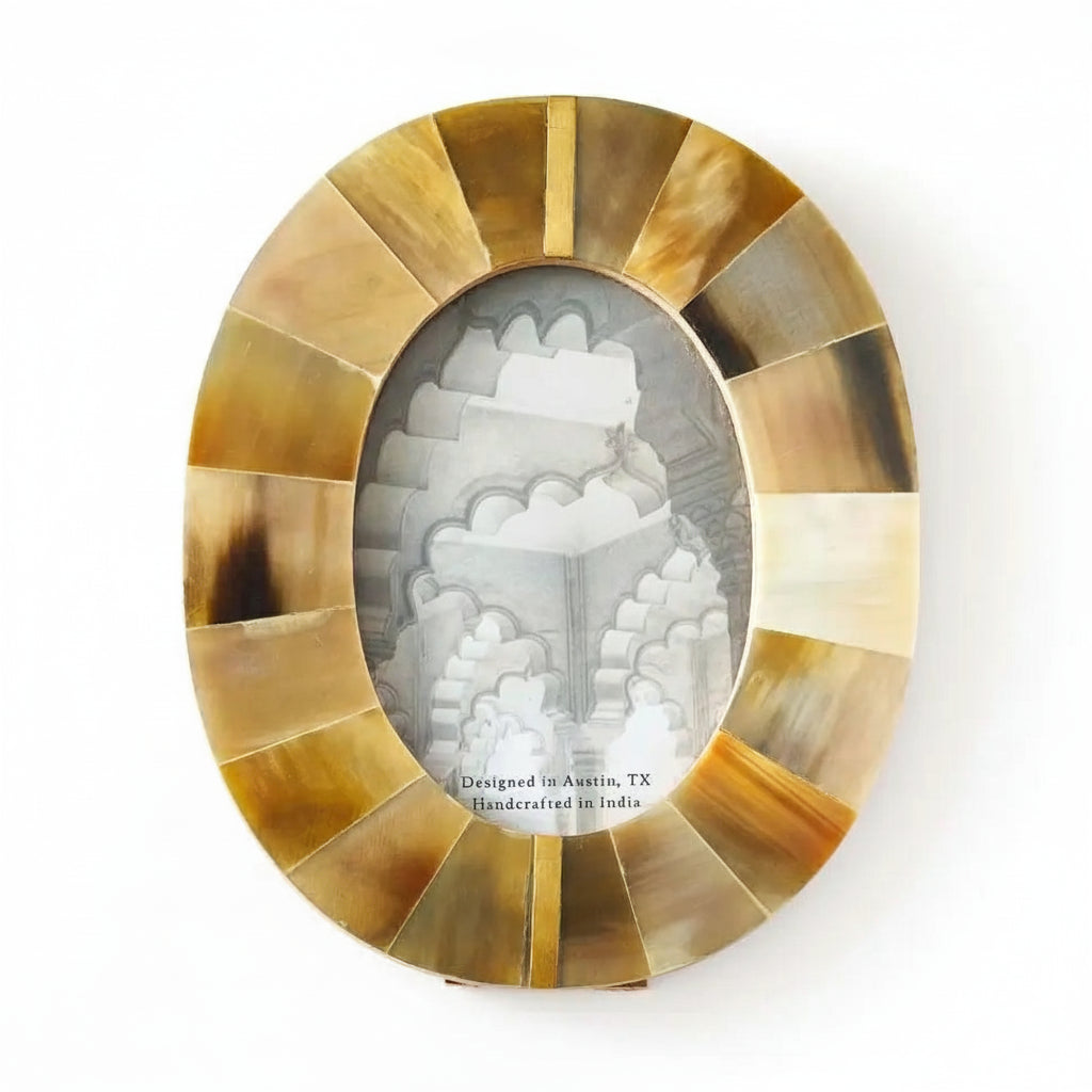 Horn and Brass Oval Photo Frame - 4 x 6