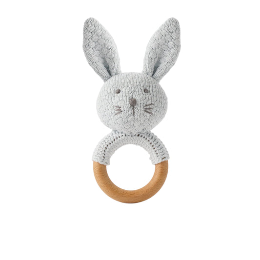 Knit Bunny Rattle- Pale Blue