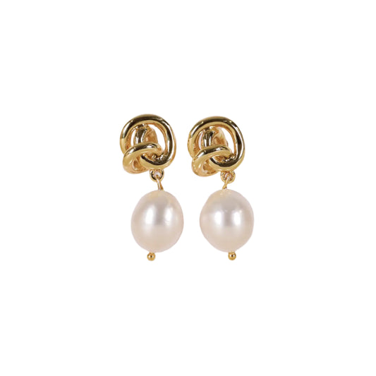 Pearl Knot Gold Earrings