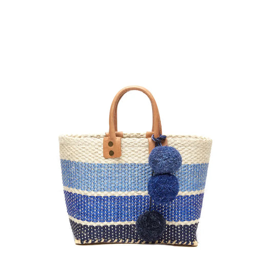 Petite Raffia Tote – Navy