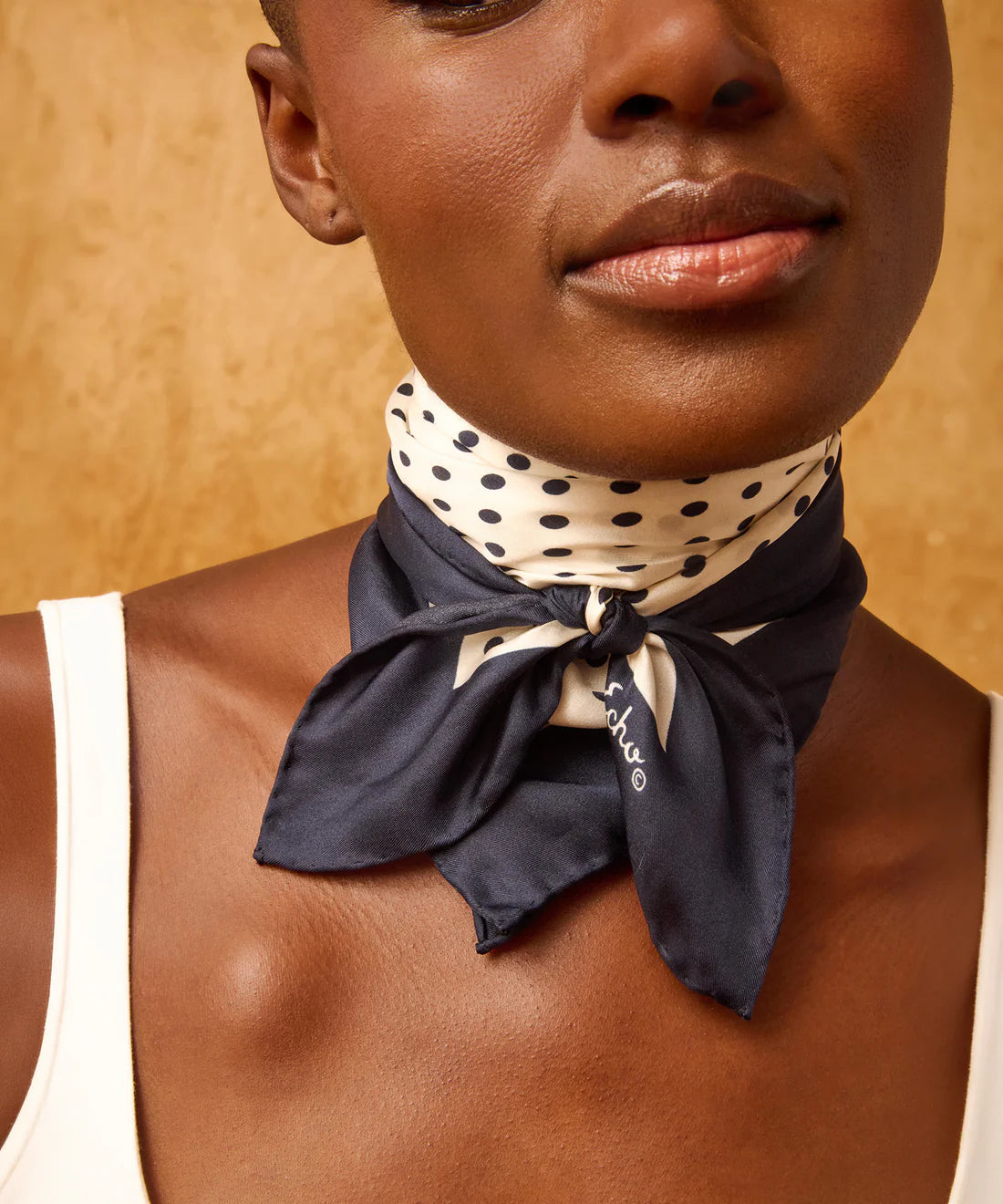 Pin Dot Silk Scarf - Navy