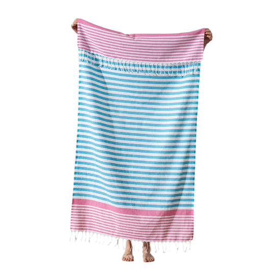 Pink and Blue Stripe Fouta Towel