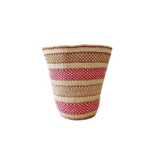 Pink and Natural Checker Plant Basket