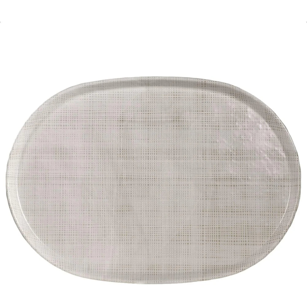 Plaid Oval Serving Tray – Beige