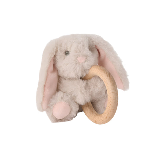 Plush Taupe Bunny Ring Rattle