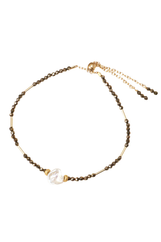 Pyrite Gold Pearl Bracelet
