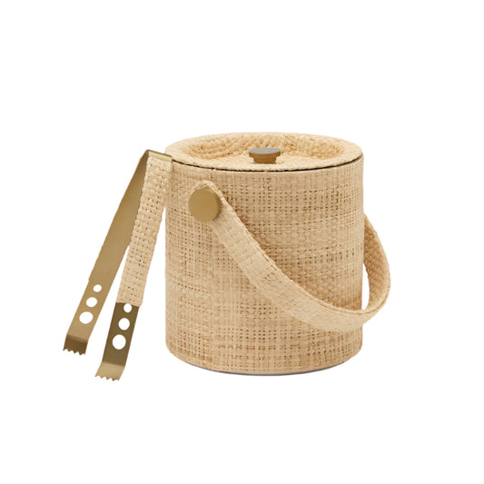 Raffia Ice Bucket with Tongs