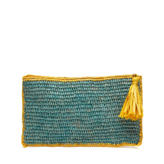 Raffia Pouch – Light Blue and Yellow