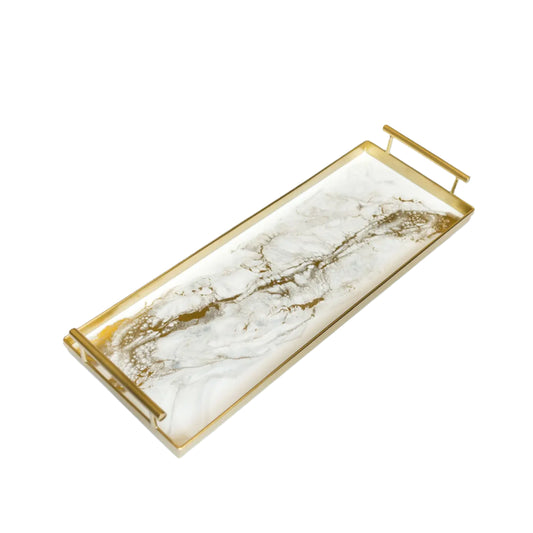 Rectangular Metal Resin Tray – Gold Quartz