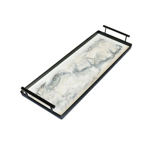 Rectangular Metal Resin Tray – Marble