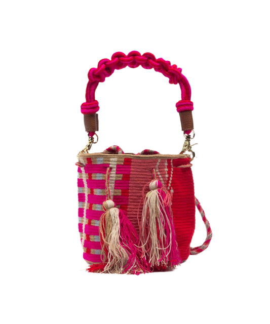 Crossbody with macrame handle - Red & Pink