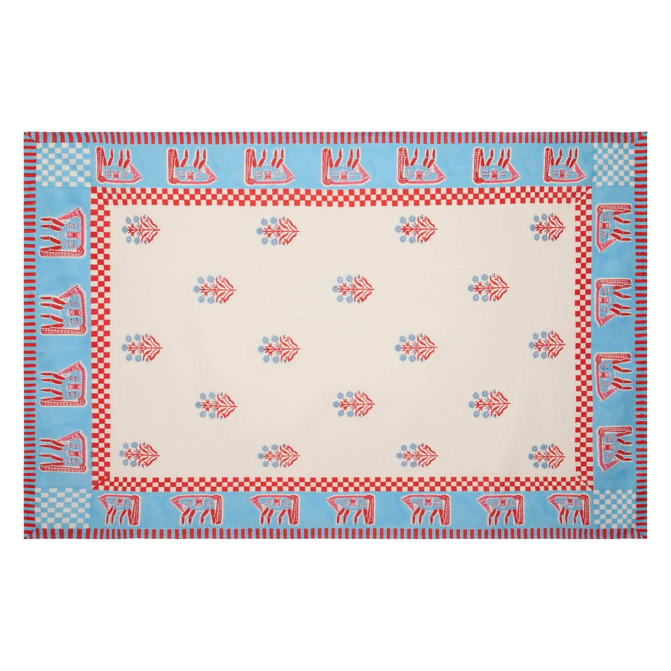 Red and Blue Horse Tablecloth - 59 x 86"