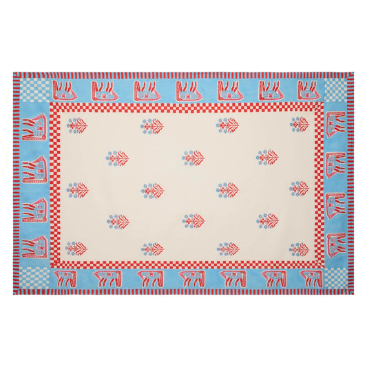 Red and Blue Horse Tablecloth - 59 x 86"