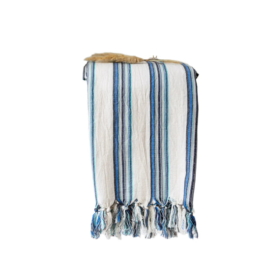 Rustic Vintage Blue & Black Stripe Fouta Towel