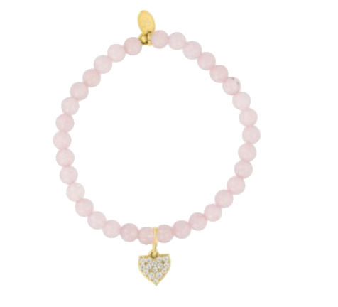 Rose Quartz Beaded Heart Charm Bracelet