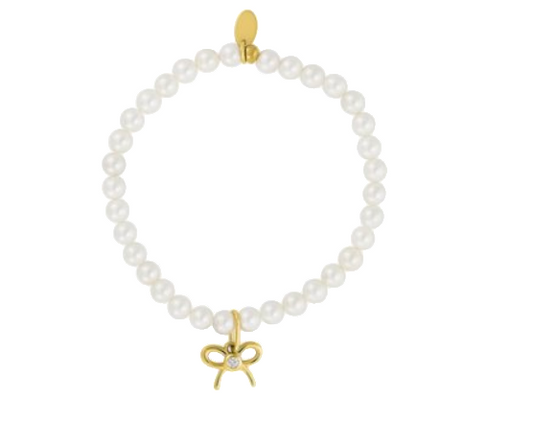Pearl Beaded Bow Charm Bracelet