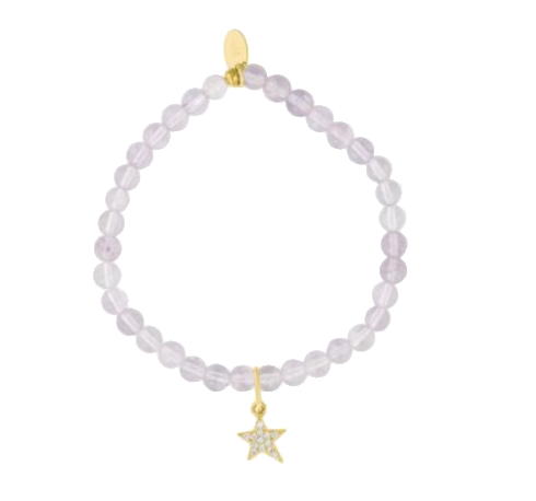 Lilac Amethyst Beaded Star Charm Bracelet